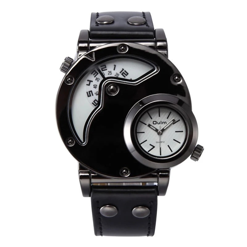 Steampunk-inspired Sun and Moon Dial Watch with PU Leather Rivet Strap