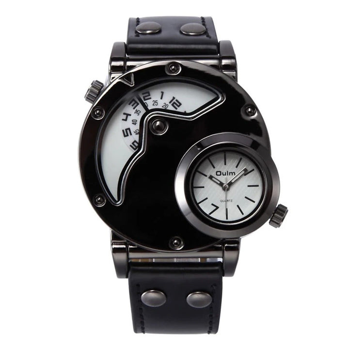 Steampunk-inspired Sun and Moon Dial Watch with PU Leather Rivet Strap