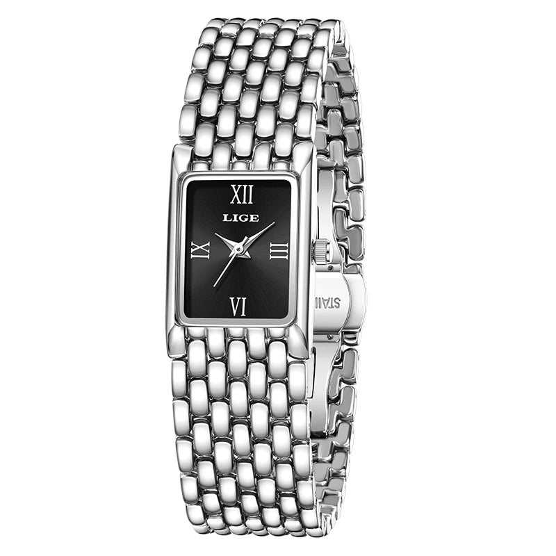 Casual Minimalist Steel Strap Square Dial Design Women's Wristwatch