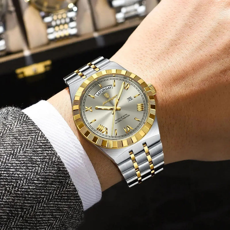 Business Elite Roman Numeral Stainless Steel Quartz Watch for Men