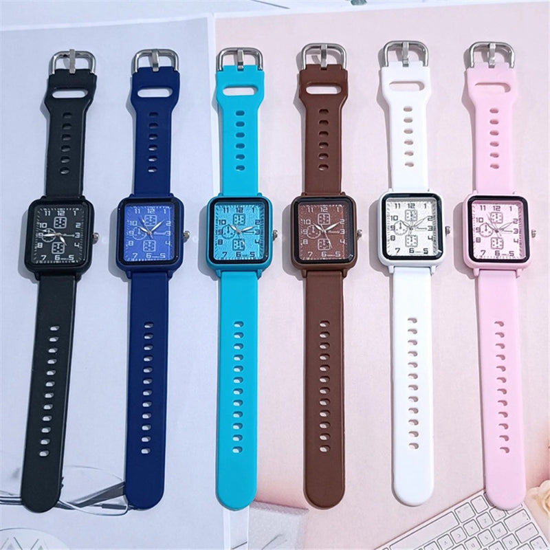 Casual Square Case Silicone Strap Fashion Quartz Wrist Watch