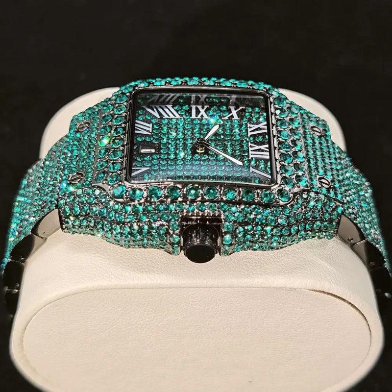 Luxurious Bling Full Rhinestone Decor Roman Numeral Quartz Watch