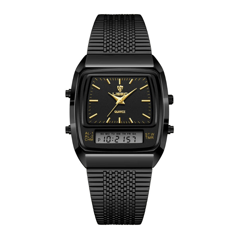 Vintage Inspired Men's Dual Time Display Stainless Steel Quartz Watch