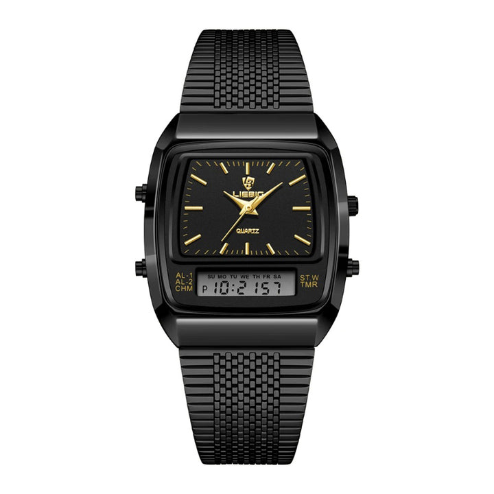 Vintage Inspired Men's Dual Time Display Stainless Steel Quartz Watch