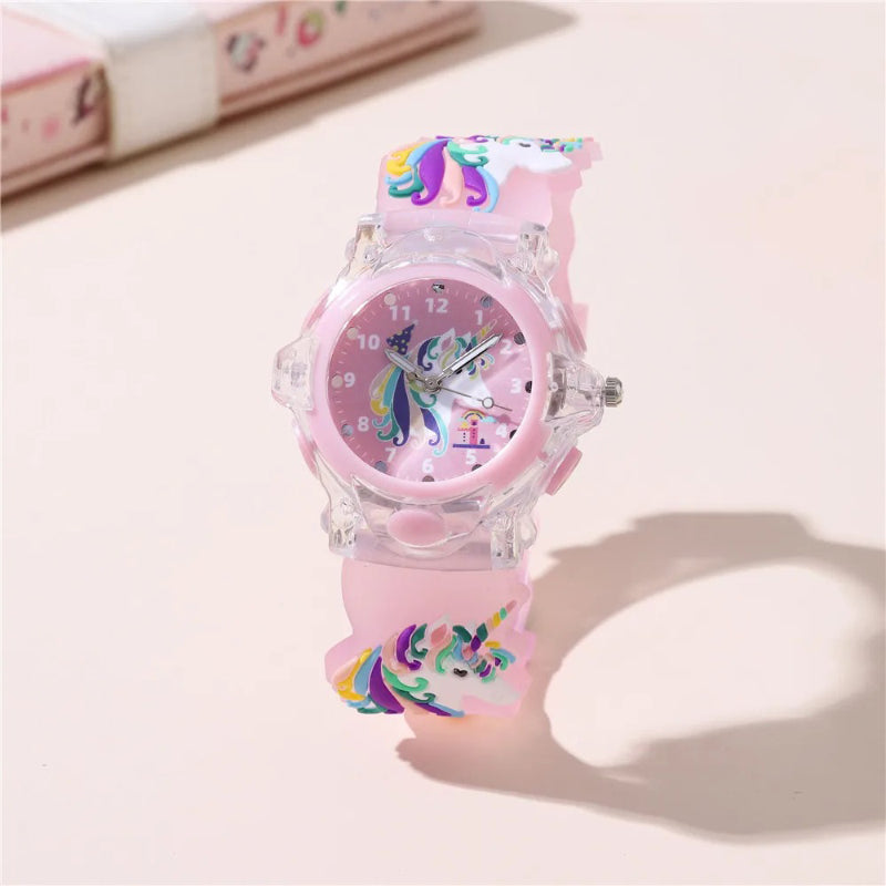 Fun LED Light-Up Magical Unicorn Themed Quartz Wristwatch for Kids