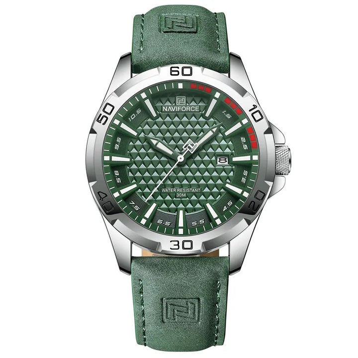 Men's Textured Leather Strap Water-resistant Quartz Watch
