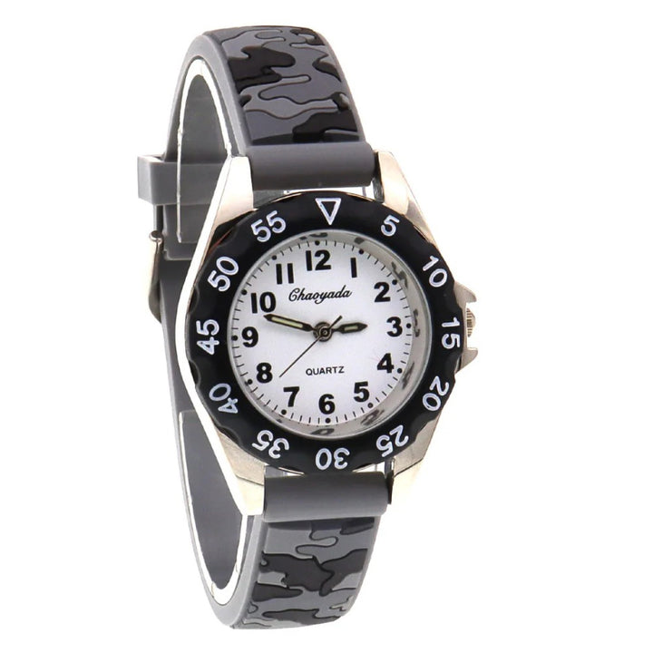 Adventure-Ready Camouflage Silicone Strap Quartz Watch for Kids