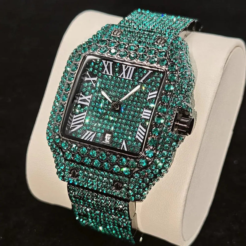 Luxurious Bling Full Rhinestone Decor Roman Numeral Quartz Watch