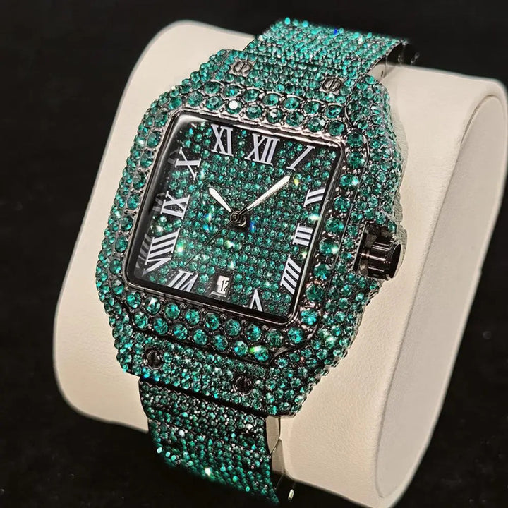 Luxurious Bling Full Rhinestone Decor Roman Numeral Quartz Watch