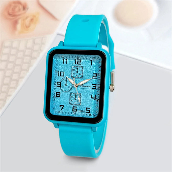 Casual Square Case Silicone Strap Fashion Quartz Wrist Watch