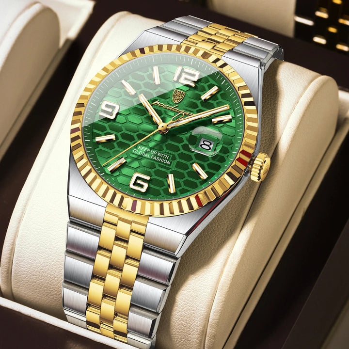 Honeycomb Textured Dial Stainless Steel Quartz Men's Watch