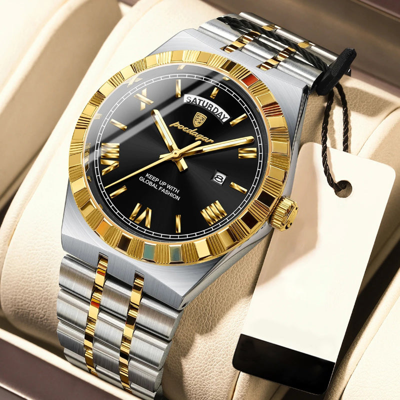 Business Elite Roman Numeral Stainless Steel Quartz Watch for Men