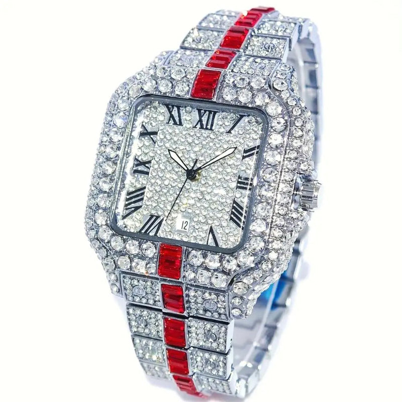 Extravagant Roman Numerals Iced Out Bling Quartz Watch