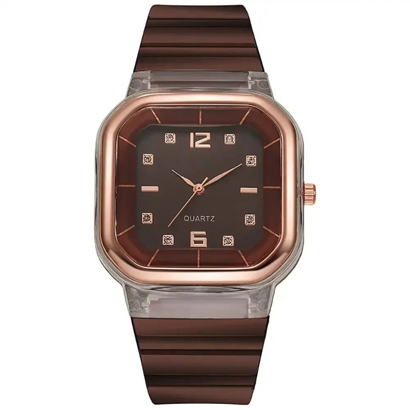 Vibrant Multi-Color Silicone Square Watch with Rhinestone Dial