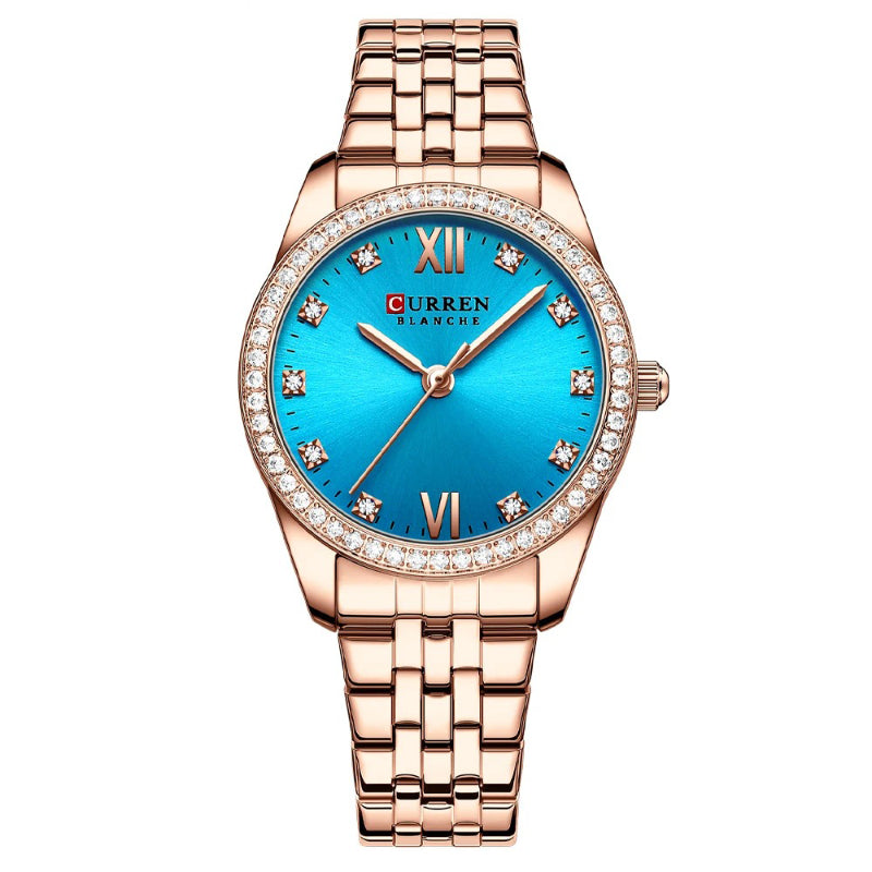 Women's Rhinestone Accented Quartz Watch with Sword-Shaped Pointer