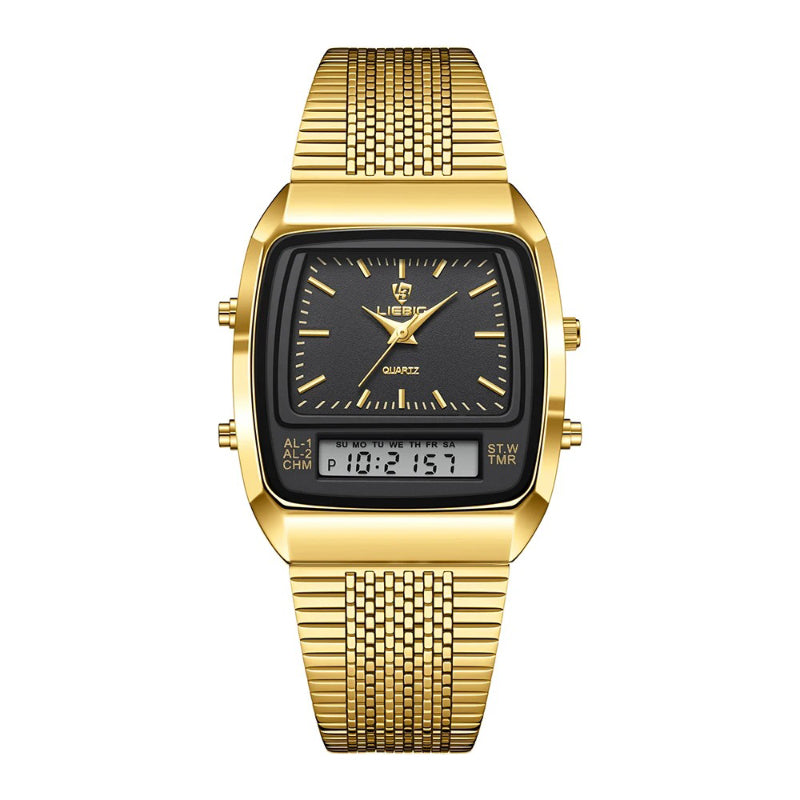 Vintage Inspired Men's Dual Time Display Stainless Steel Quartz Watch