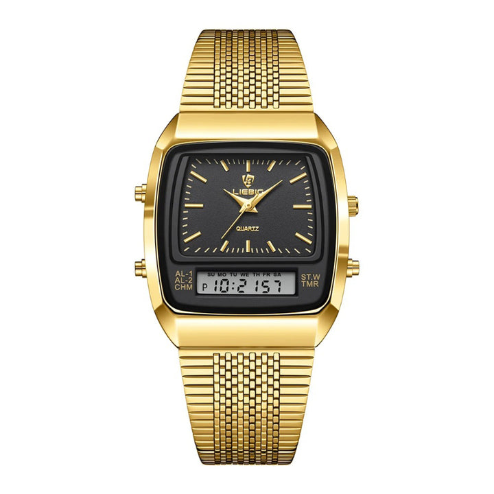 Vintage Inspired Men's Dual Time Display Stainless Steel Quartz Watch