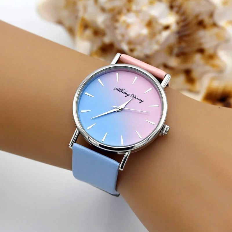 Women's Casual Gradient Round Pointer Dial Quartz Watch
