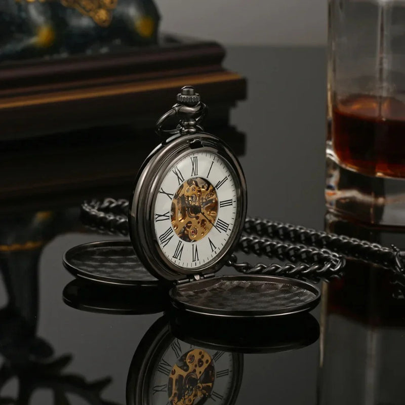 Timeless Steel Roman Numeral Mechanical Pocket Watch