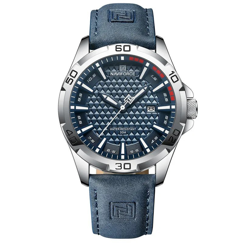 Men's Textured Leather Strap Water-resistant Quartz Watch
