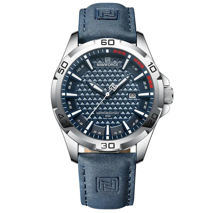 Men's Textured Leather Strap Water-resistant Quartz Watch
