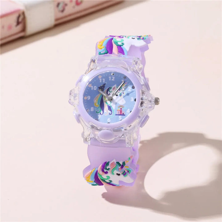 Fun LED Light-Up Magical Unicorn Themed Quartz Wristwatch for Kids