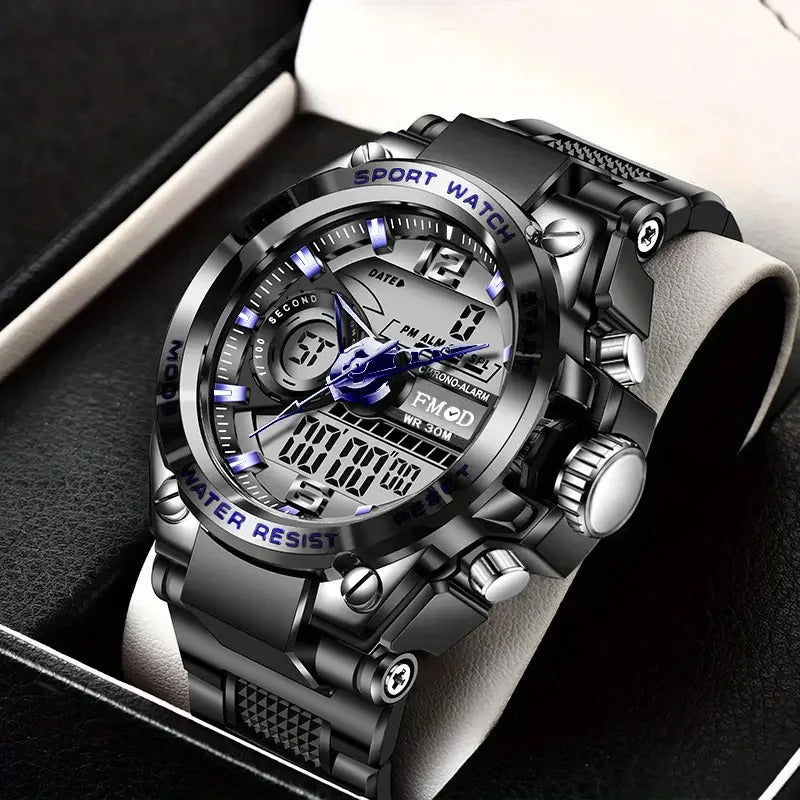 Men's Dual Time Fashion Watch with Digital and Analog Display