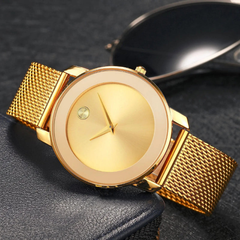 Timeless Simplicity Numberless Steel Mesh Band Quartz Watch