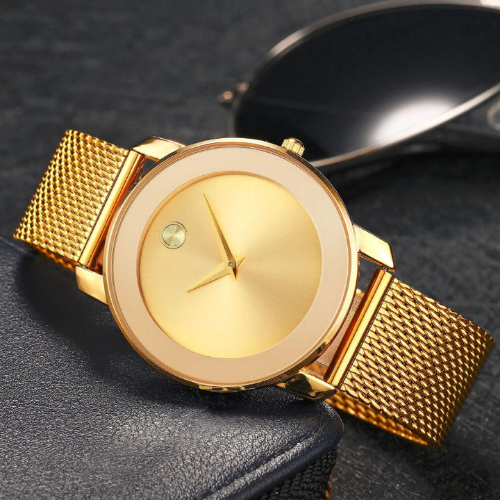 Timeless Simplicity Numberless Steel Mesh Band Quartz Watch