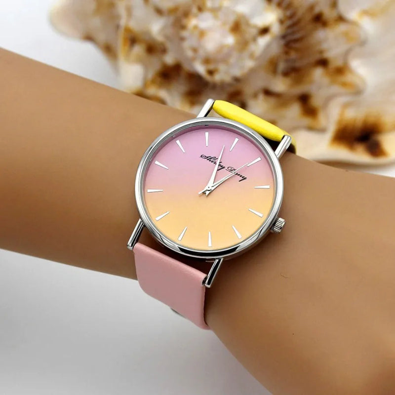 Women's Casual Gradient Round Pointer Dial Quartz Watch
