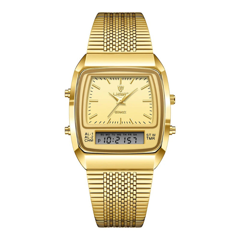 Vintage Inspired Men's Dual Time Display Stainless Steel Quartz Watch