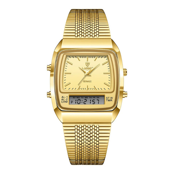 Vintage Inspired Men's Dual Time Display Stainless Steel Quartz Watch