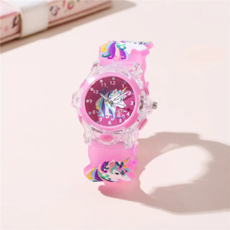 Fun LED Light-Up Magical Unicorn Themed Quartz Wristwatch for Kids