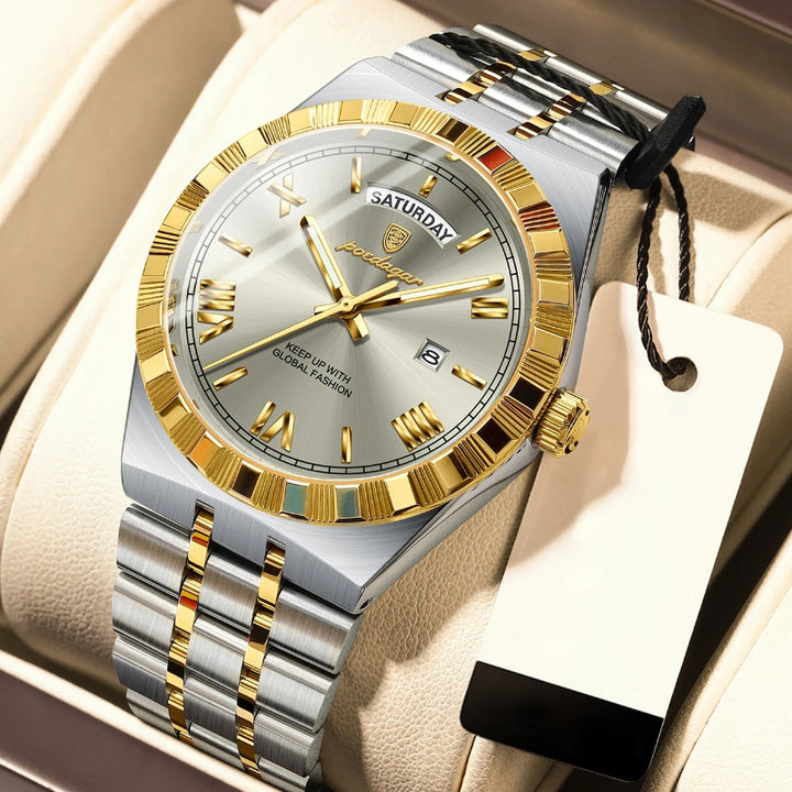 Business Elite Roman Numeral Stainless Steel Quartz Watch for Men