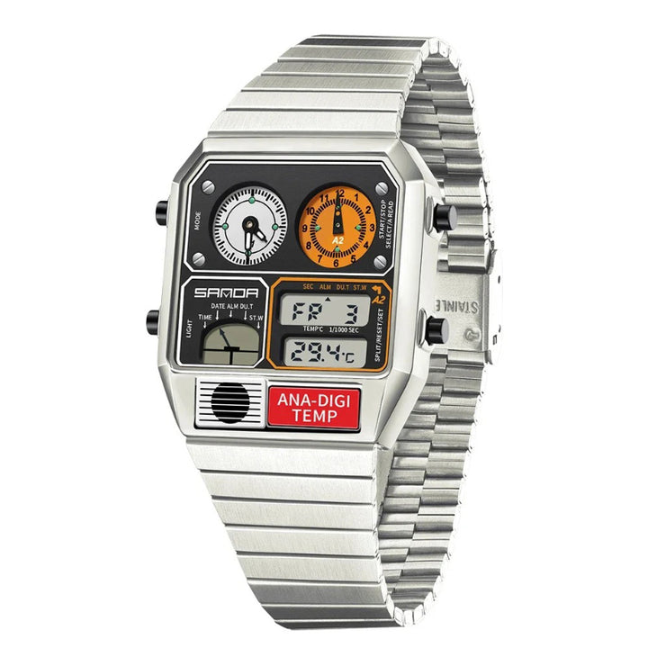 Retro Men's Digital Analog Watch with Triple Time Display