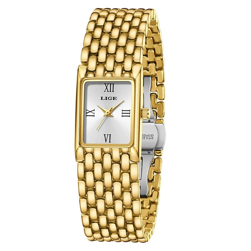 Casual Minimalist Steel Strap Square Dial Design Women's Wristwatch