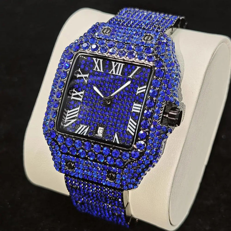 Luxurious Bling Full Rhinestone Decor Roman Numeral Quartz Watch