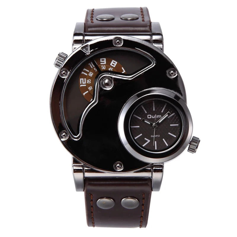 Steampunk-inspired Sun and Moon Dial Watch with PU Leather Rivet Strap