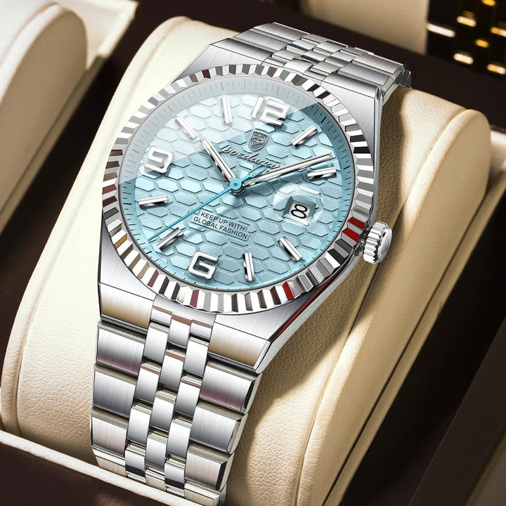 Honeycomb Textured Dial Stainless Steel Quartz Men's Watch