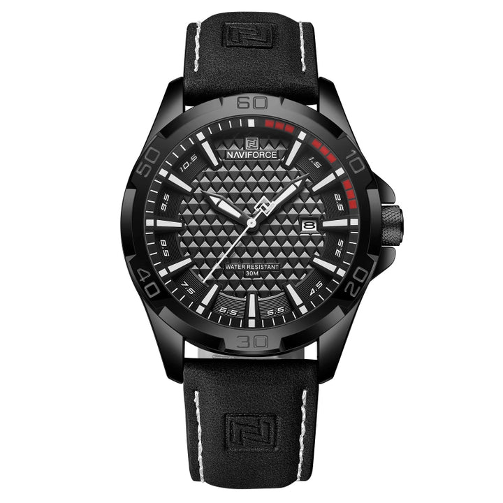 Men's Textured Leather Strap Water-resistant Quartz Watch