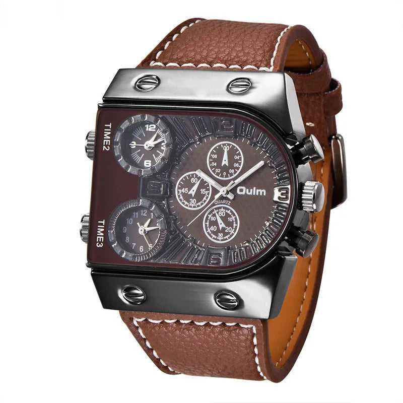 Urban Explorer’s Multiple Time Zone with PU Leather Strap Quartz Watch