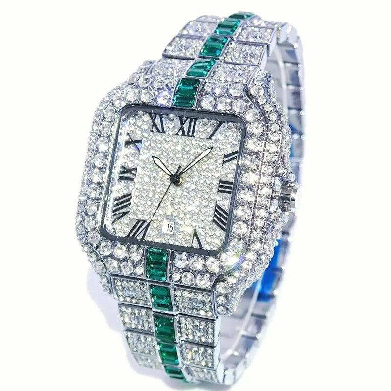 Extravagant Roman Numerals Iced Out Bling Quartz Watch