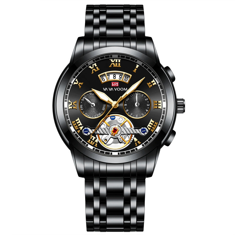 Stainless Steel Roman Numerals Dial Luxury Sports Watch for Men