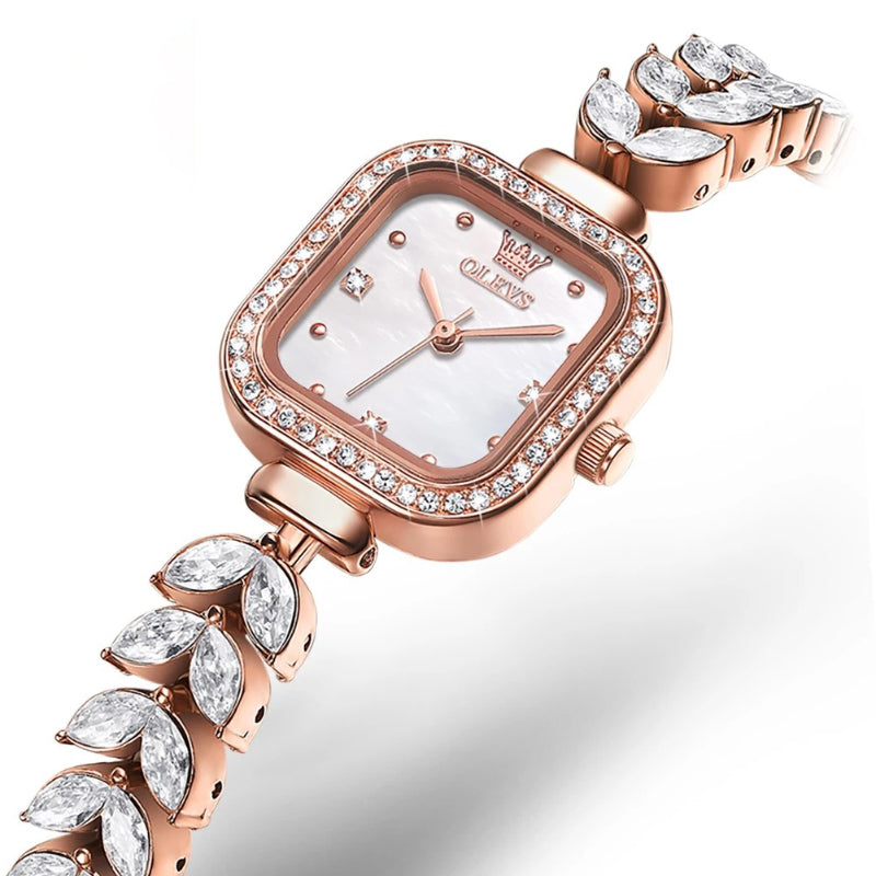 Women's Luxe Glamour Rhinestone Embellished Square Dial Quartz Watch