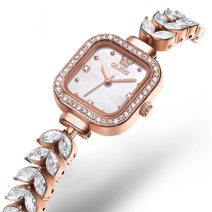 Women's Luxe Glamour Rhinestone Embellished Square Dial Quartz Watch