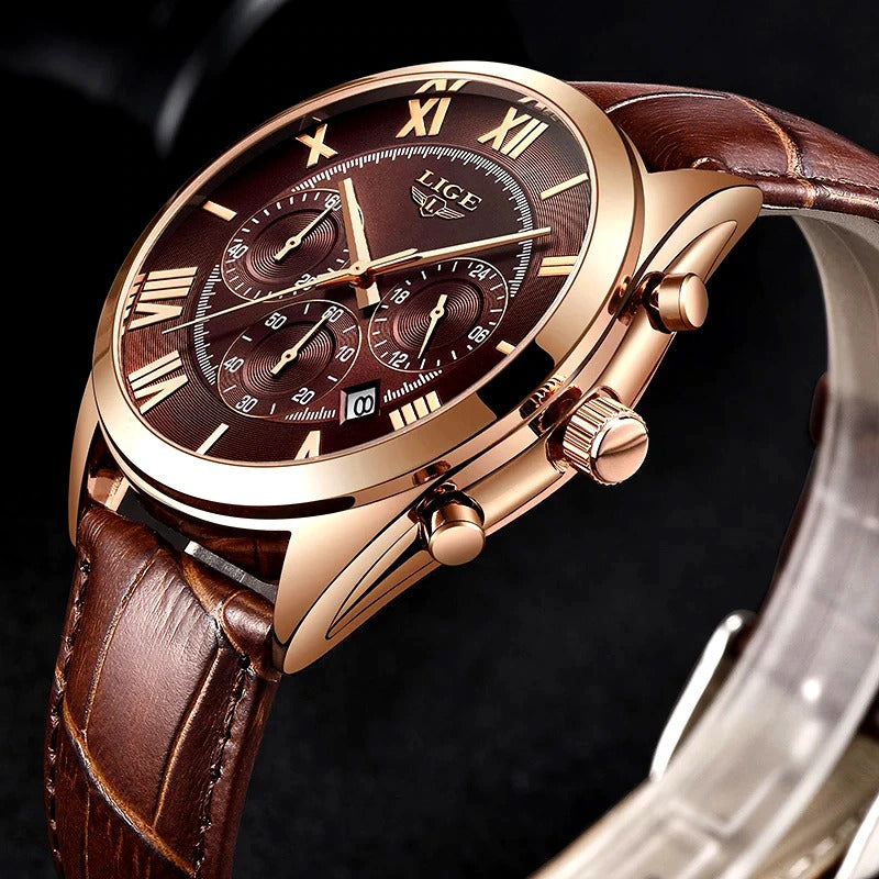 Luxury Waterproof Vegan Leather Strap Sports Chronograph Quartz Watches