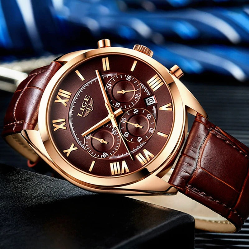Luxury Waterproof Vegan Leather Strap Sports Chronograph Quartz Watches