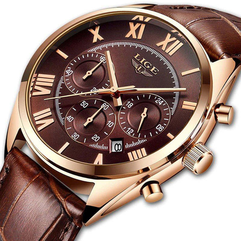 Luxury Waterproof Vegan Leather Strap Sports Chronograph Quartz Watches
