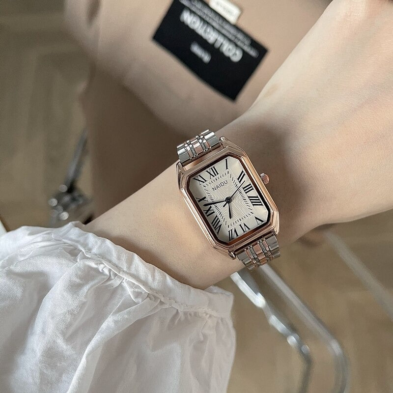 Classic Fashion Style Roman Numeral Dial in Rectangle Case Quartz Watches