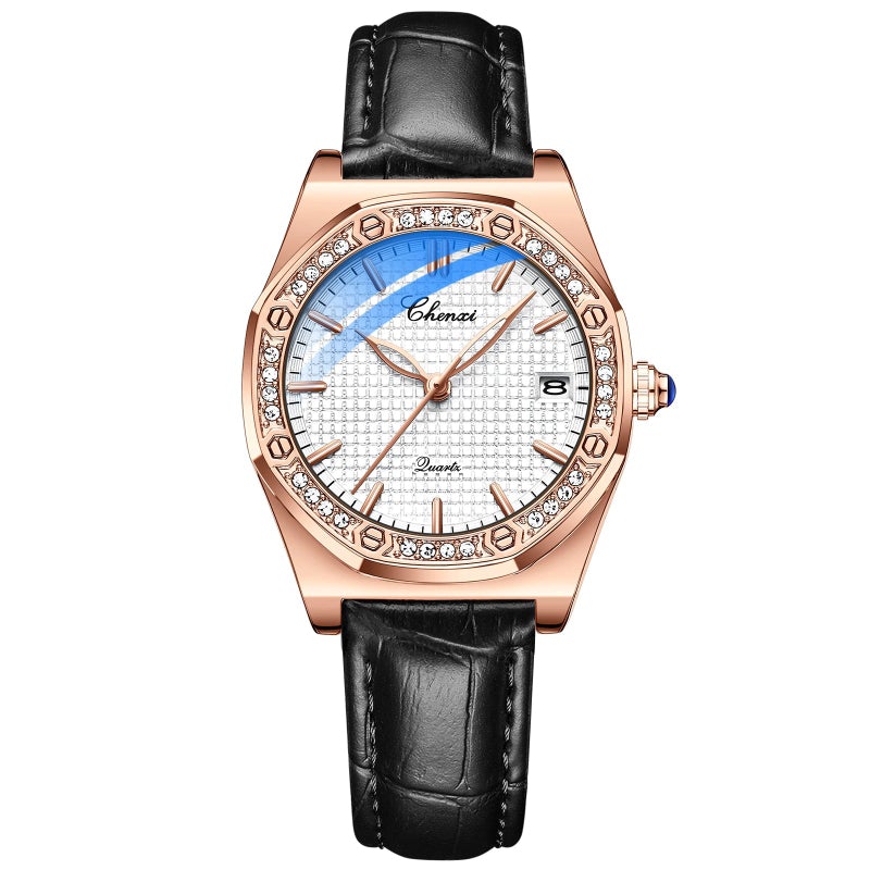 Rhinestone Accented Octagonal Case Women's Quartz Watches